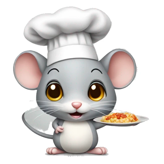 cute grey mouse with a cooking hat and a dish of food sticker
