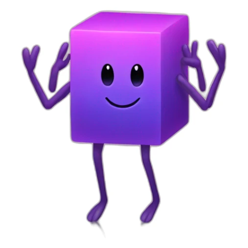 purple gradient colored cube long hands and long legs and a smile sticker