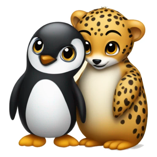 A very small cheetah being hugged by a penguin sticker