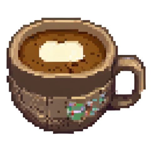 8-bit pixel art emoji,coffee in a coffee cup, no labels sticker