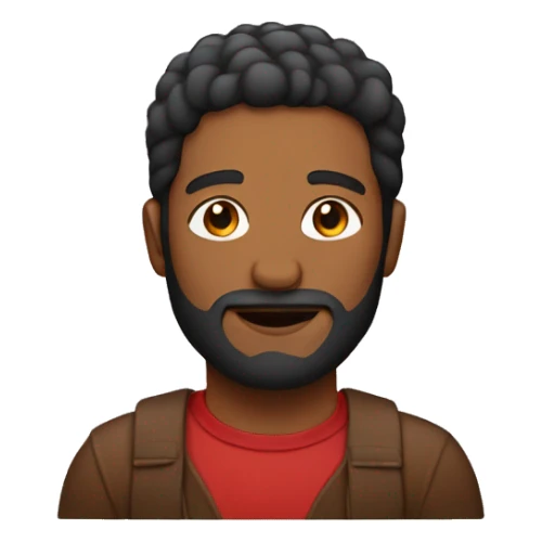 Brown man with a light beard and a red plant sticker