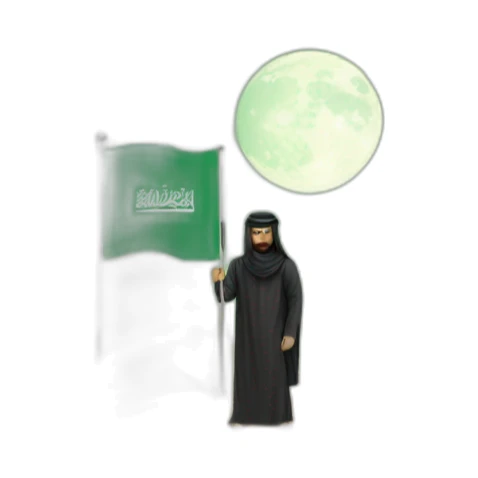 Arab person place the Saudi flag on the moon sticker