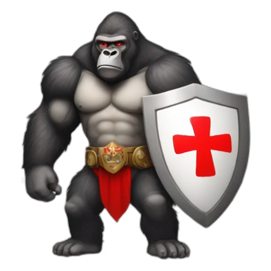 Buff Gorilla wearing a Crusader armor with the holy red Cross sticker