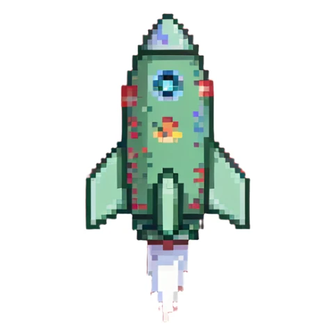 Prominent green checkmark emoji (iOS style) with a tiny rocket ship flying diagonally in the bottom right corner sticker