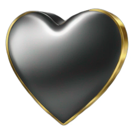 black shiny steel metal heart with gold border sticker