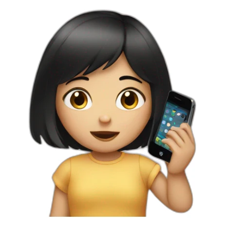 small girl with black hair with phone sticker