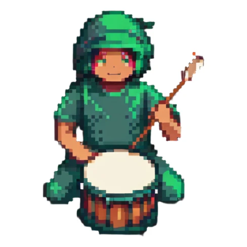 a person beating a drum for sahur in pixel art style sticker
