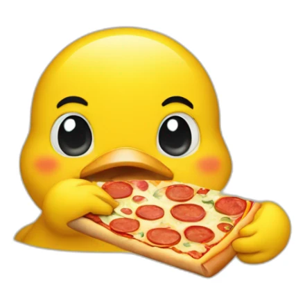 yellow duck frontal face eating pizza with hands sticker