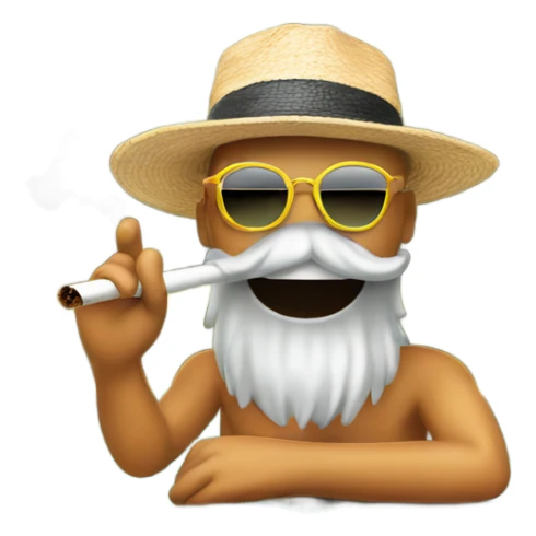 smoking by the poolside with hat that spells SMOKE sticker