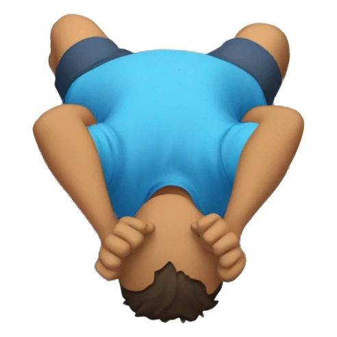 Man is face on the ground looking exhausted, wearing a blue shirt, puddle surrounding his body. sticker