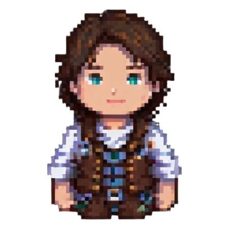 boy with brown hair and a middle part, pixel art style sticker