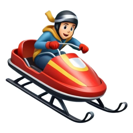 An icon featuring a sleek sled speeding down a snowy hill, with a snowy landscape and pine trees in the background. The motion lines and slight snow spray emphasize the thrill of the ride. Transparent background highlights the excitement and fun of sledding. sticker