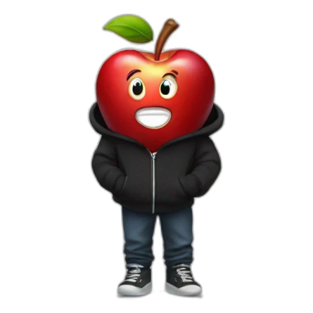 smiling red apple wearing a black hoodie sticker