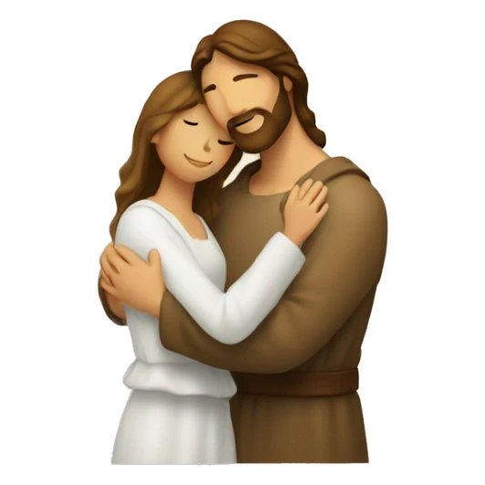 man and woman couple hug jesus behind sticker