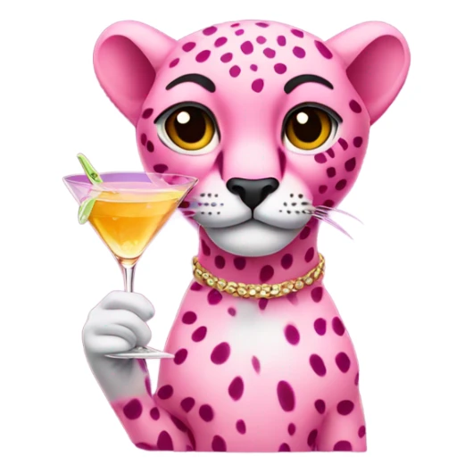 a pink cheetah holding a martini sticker