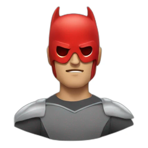 Blind superhero head with red helmet that has dark red eye holes that has horns sticker
