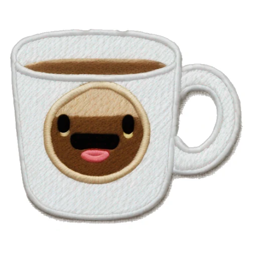 White cup of coffee. Cup is with an embroidery sticker