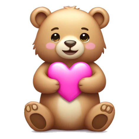 cute bear holding a shiny pink heart sticker