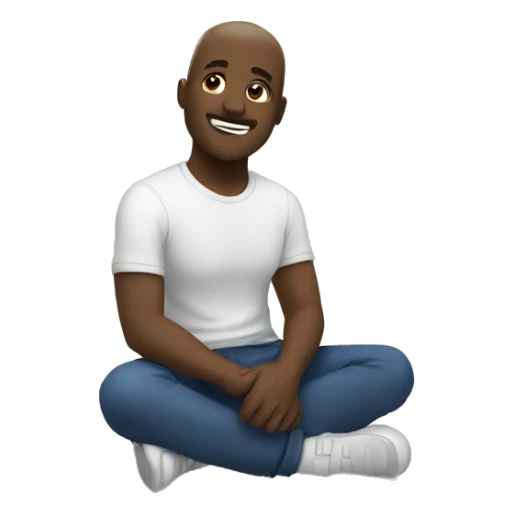 white person sitting on the floor and showing hi sticker