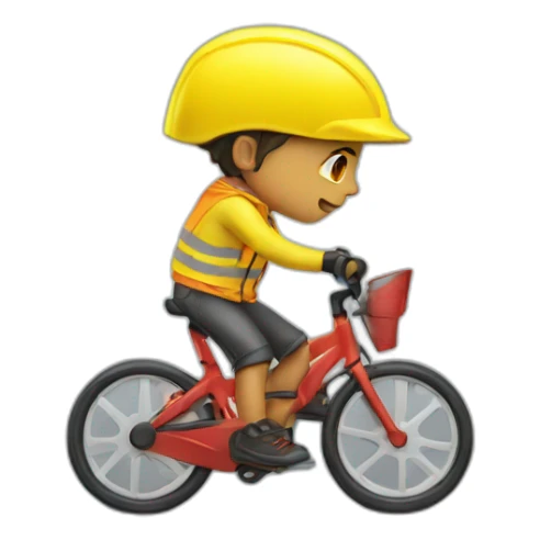 young guy with red bicycle helmet wearing a yellow high visibility jacket sticker