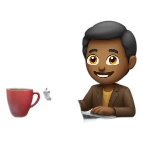 man with macbook and a cup of coffee sticker