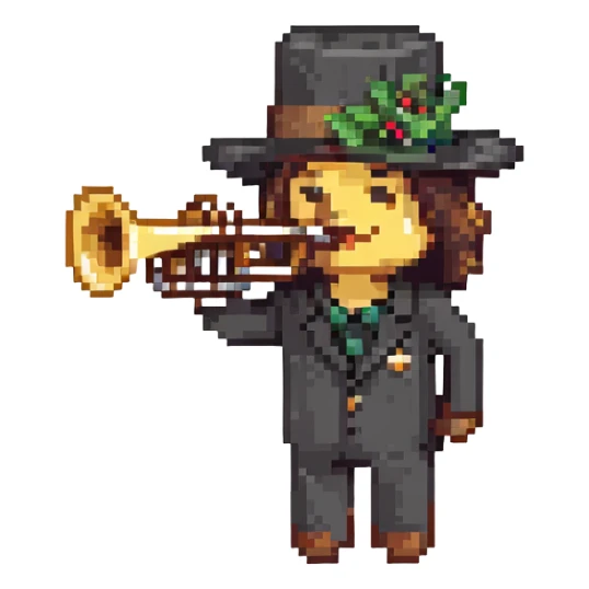 emoji face with a black hat and a trumpet sticker