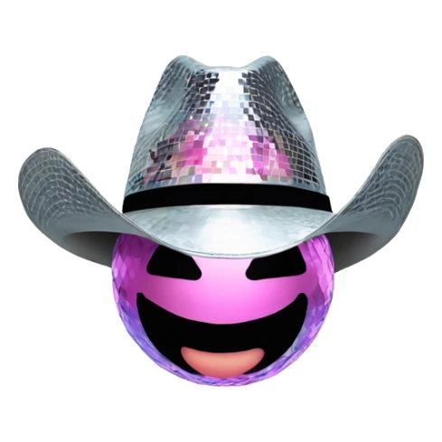 Disco ball with a light pink cowboy hat on top sticker