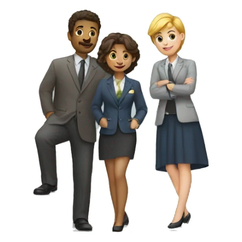 three people in an organization standing on a stairway sticker