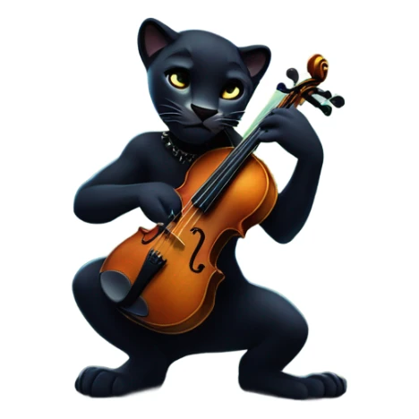 An elegant black panther playing a violin in the middle of a forest, its fur glowing under the moonlight. The atmosphere is calm and magical, with musical notes floating in the air." sticker