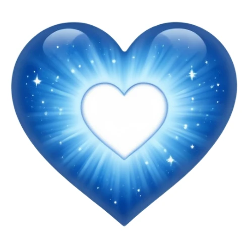 Small white heart radiating blue white light within a big blue cosmic galaxy heart sticker