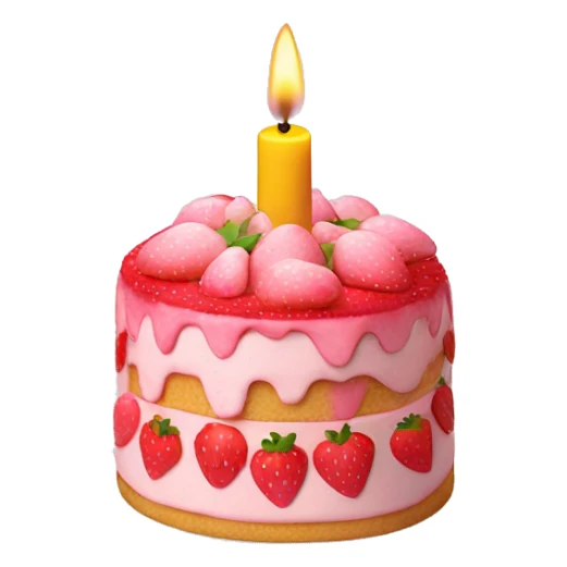 Pink strawberries and cream birthday cake with a candle sticker