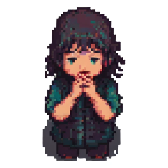 a person whispering, pixel art style, retro, blocky sticker
