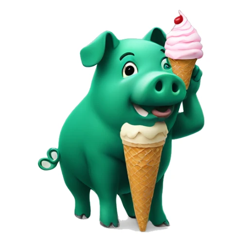 Dark green pig doing handstand with ice cream cone sticker