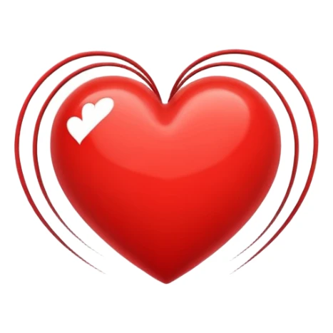 red heart growing with motion lines, modern emoji style sticker