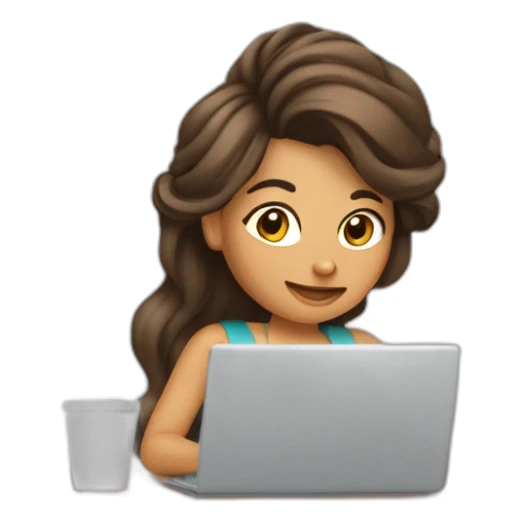 mujer de cabello castaño trabajando de forma remota con su laptop sticker