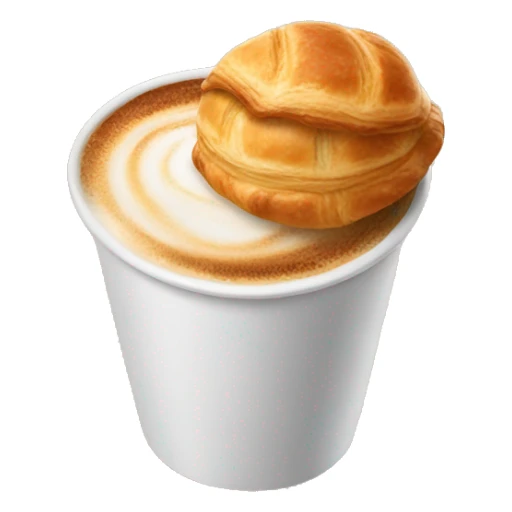 Disposable cup with cappuccino and croissant sticker