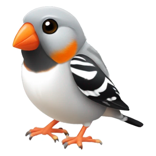 Zebra finch with orange cheeks, grey body, white chest, with black tail, black eyes, and orange feet sticker