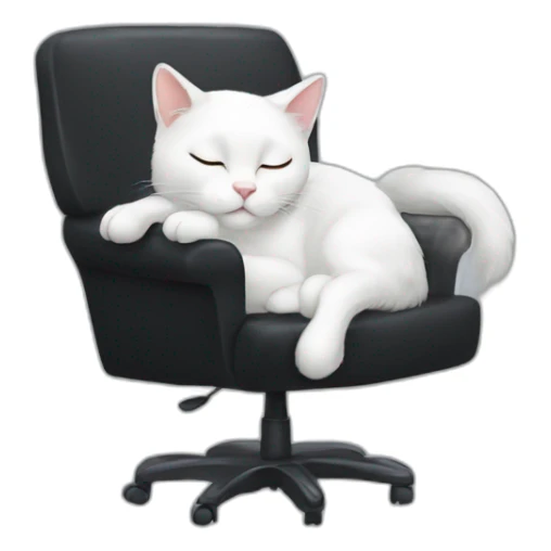 White cat sleeping on black office chair sticker