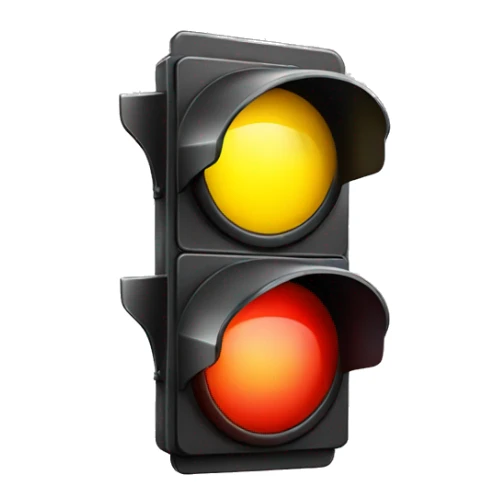 a red/yellow color traffic light with yellow lit sticker