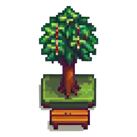 tiny simple city park icon with tree and bench, modern colors, minimal details, small size sticker