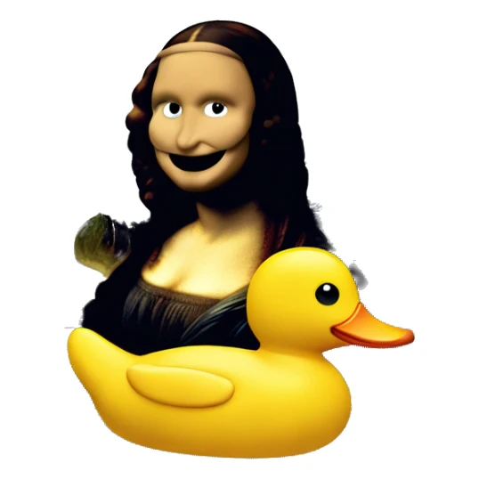 Oil painting Mona Lisa with rubber duck as a nose sticker