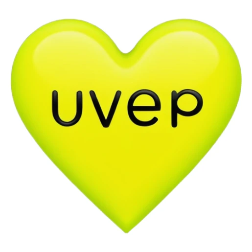 A neon yellow heart with black brushes inside the heart and The text UVP inside the heart sticker