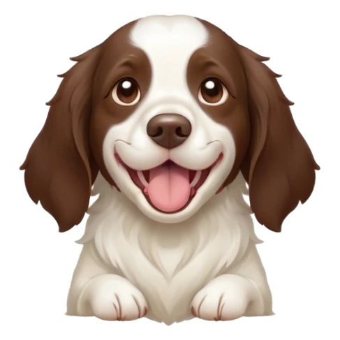 Cinematic Cute Yawning Springer Spaniel Portrait Emoji, Head tilted slightly with a dramatic, wide-open yawn, showcasing a smooth Fur of liver and white with crisp markings, floppy ears slightly drooping, round brown eyes barely open in drowsy contentment, Simplified yet irresistibly adorable features, highly detailed, glowing with a soft, cozy glow, high shine, relaxed yet expressive, stylized with a touch of whimsy, bright and endearing, soft glowing outline, capturing the essence of a sleepy yet affectionate companion, so drowsy it feels like it could stretch right out of the screen and curl up for a nap! sticker