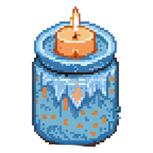 aesthetic sky blue scented candle, simple and cute pixel art sticker