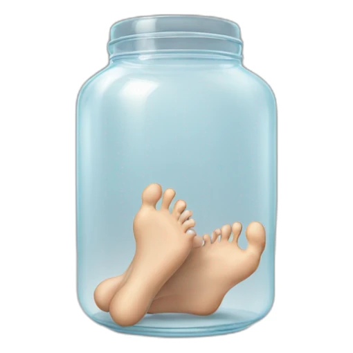 human feet standing on the floor with an empty transparent jar between them,front view sticker