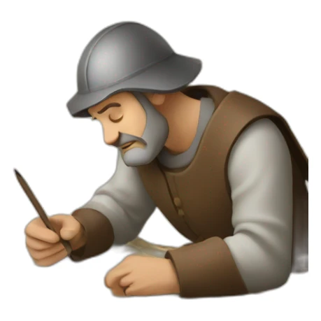 medieval architect in action, thinking over a map of a building sticker