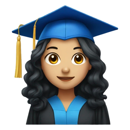 asian girl wearing blue graduation cap with long curly black hair sticker