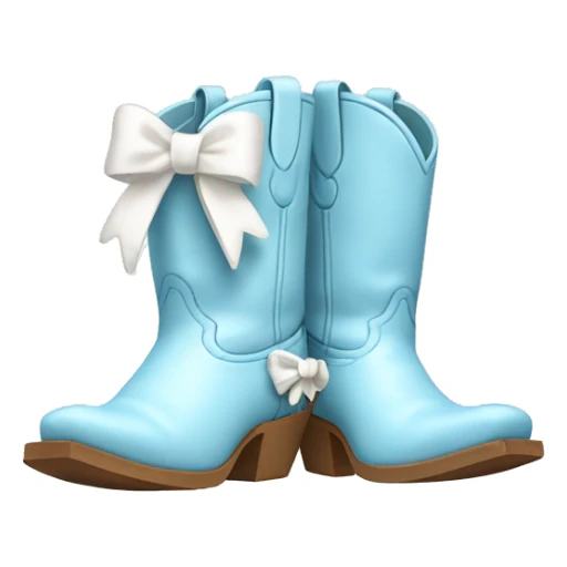 Pair of pastel light blue cowboy boots and two little white bows sticker