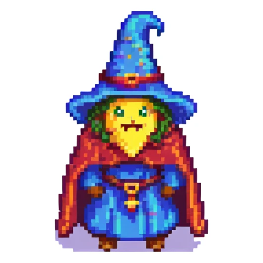 pixel art butter slice casting a spell wearing a wizard hat and cloak sticker