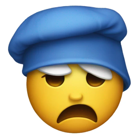 Angry emoji wearing a blue nightcap sticker